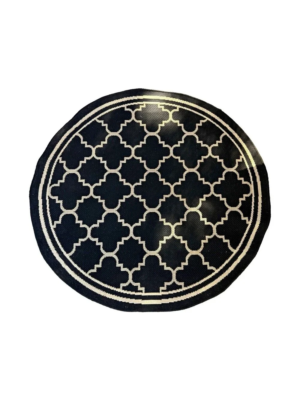 SAFAVIEH Courtyard CY6918 Black Beige 4’ Round Indoor Outdoor Patio Area Rug